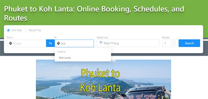 SiamTickets booking interface for Phuket to Koh Lanta travel