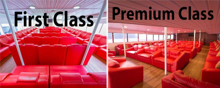 Comparison of First Class and Premium Class seating on Andaman Wave Master ferries