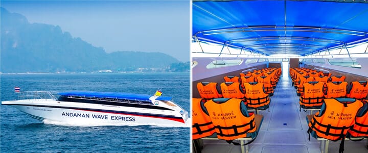 Andaman Wave Express speedboat exterior and interior views with life jackets