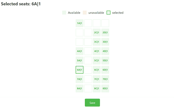 Rayong Tour minivan seat selection diagram with seat 6A|1 selected