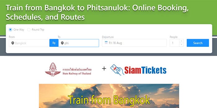 Booking a train from Bangkok to Phitsanulok on SiamTicket.