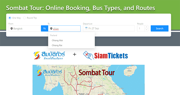 Nakhonchai Air online booking interface with route map and SiamTickets integration