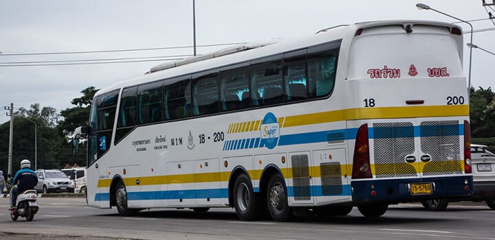 Sombat Tour Super Class 15-meter bus on the road between Bangkok and Chiang Mai.